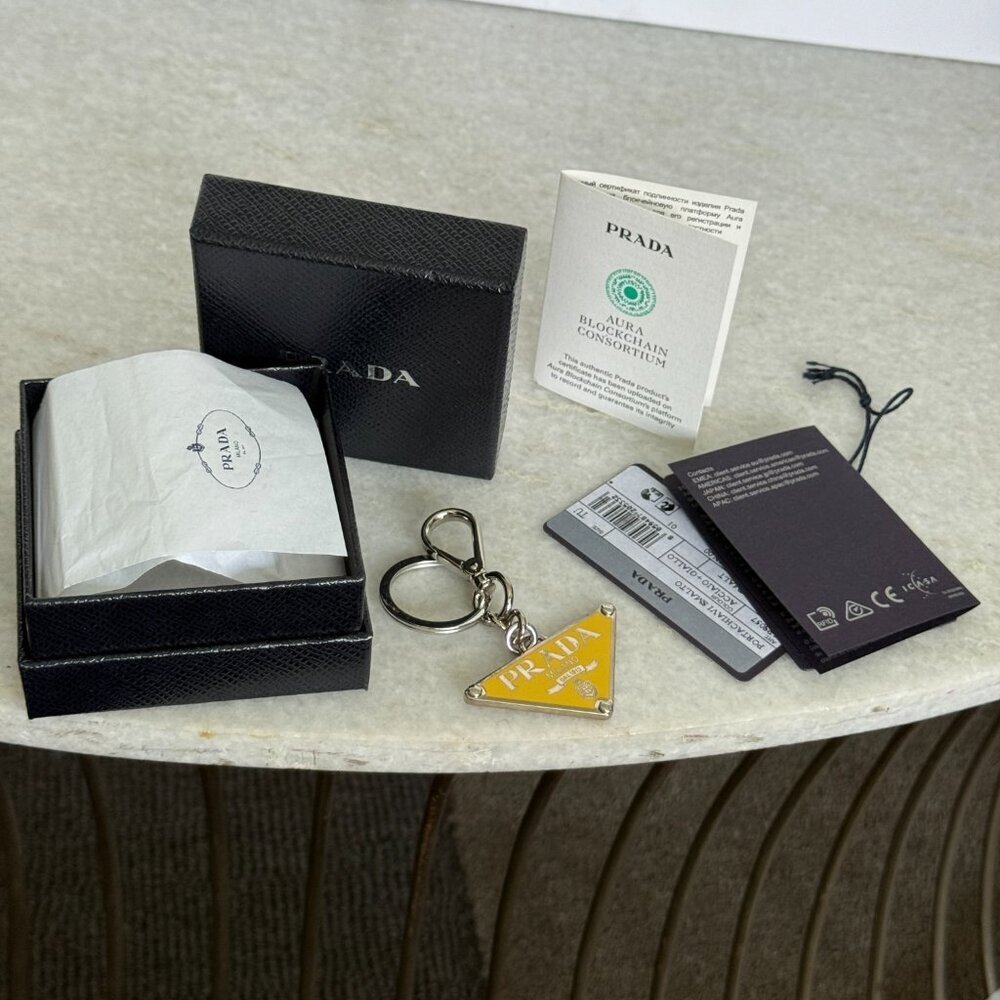 PRADA Key Ring Charm PRADA Metal Triangle Triangle Logo Plate, Yellow, IPS057 - Picture 3 of 10